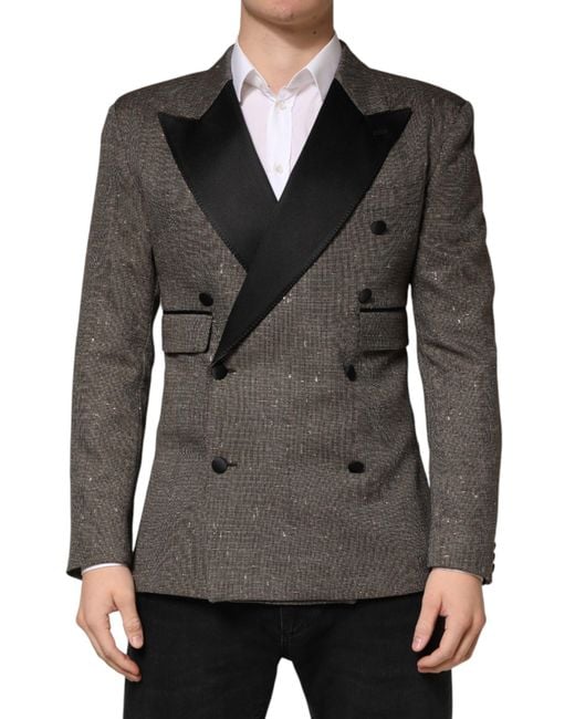 Dolce & Gabbana Black Gray Double Breasted 2 Button Jacket Blazer for men