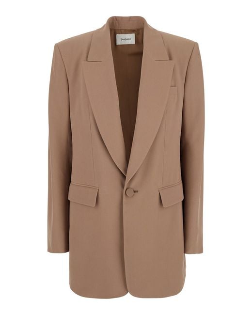 Saint Laurent Brown Single-Breasted Jacket With Peak Lapels