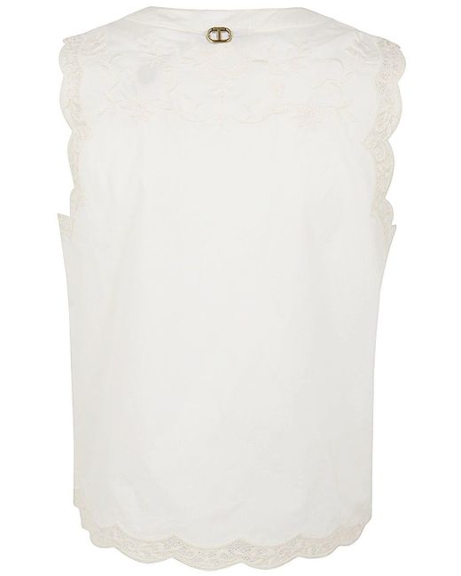 Twin Set White Embroidered Sleeveless Shirt