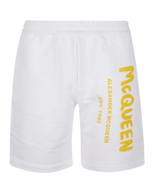 Alexander McQueen White Graffiti Prt Shorts for men