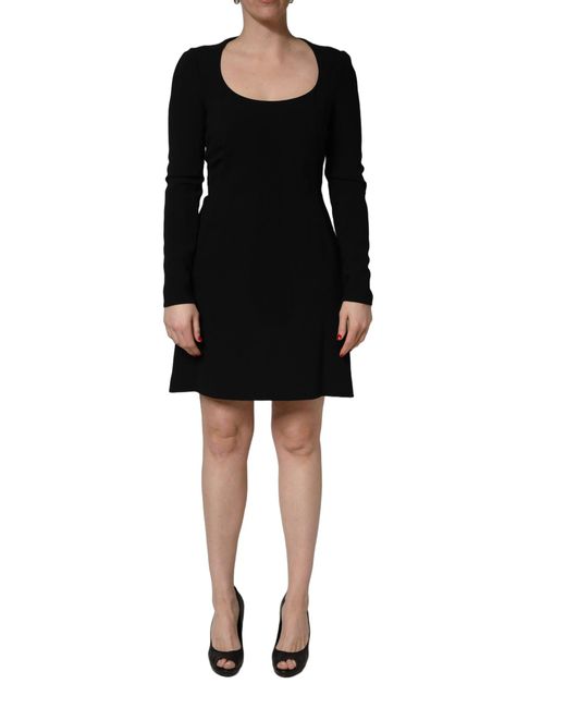 Roberto Cavalli Black Long Sleeves Scoop Neck Mini Dress Acetate Viscose Elastane