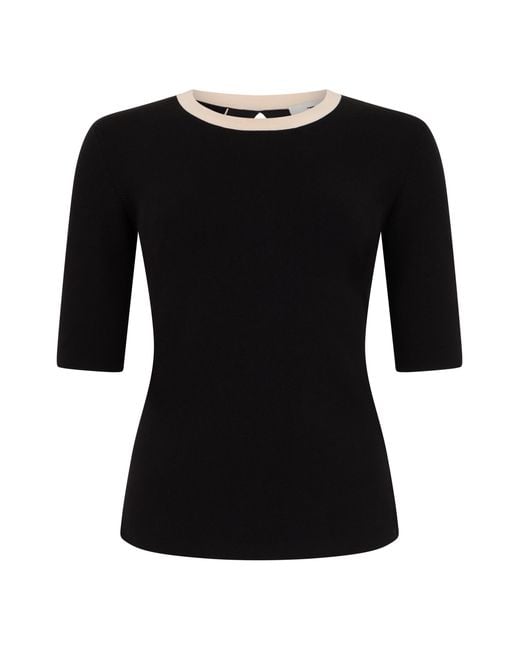 Elisabetta Franchi Black Top, Three-Quarter Sleeve, -Cream Viscose Tops