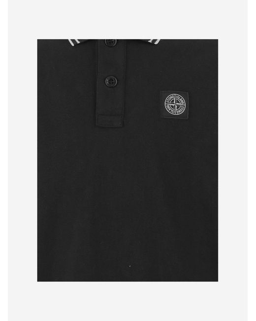 Stone Island Black Cotton Polo Shirt With Logo for men