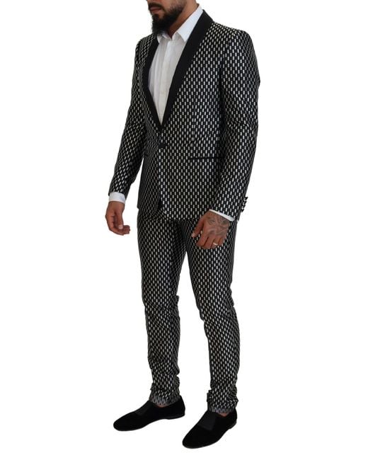Dolce & Gabbana Black Geometric Pattern Slimfit Suit for men