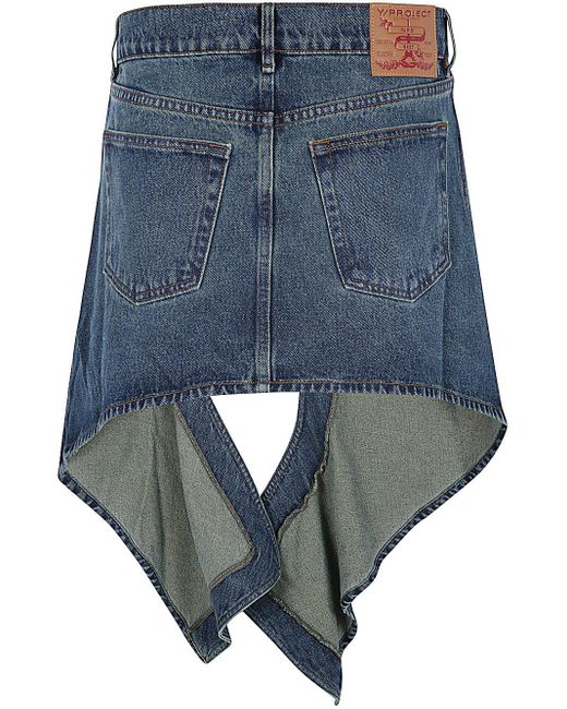 Y. Project Blue Evergreen Cut Out Denim Mini Skirt