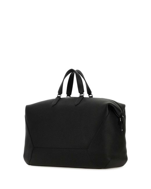 Alexander McQueen Black Leather Edge Travel Bag for men