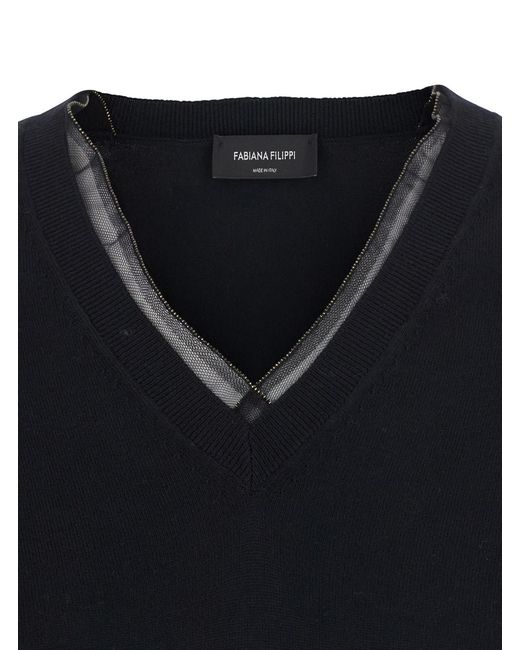 Fabiana Filippi Blue Sweater Wool-Cotton Tops