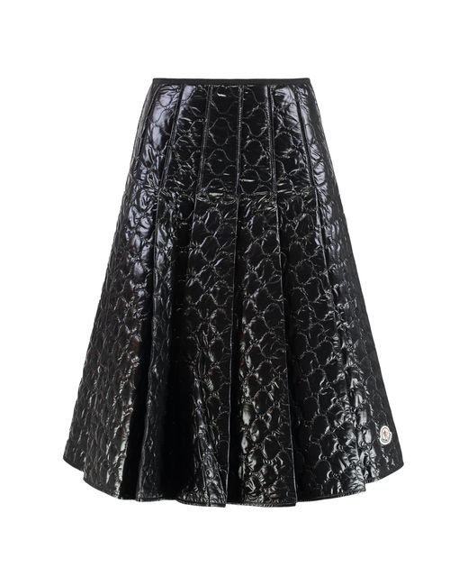 Moncler Black Padded Midi Skirt, Quilted Check Polyamide
