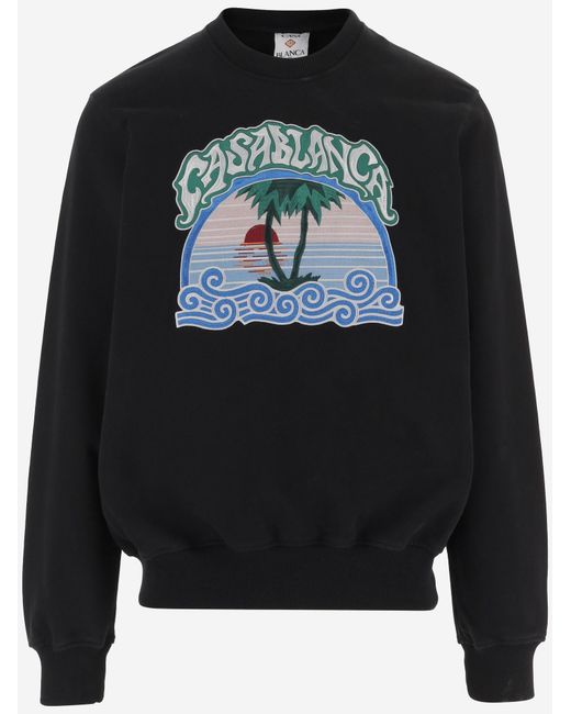 Casablanca Black Sweatshirt With Embroidery, Cotton Organic Sweatshirts for men