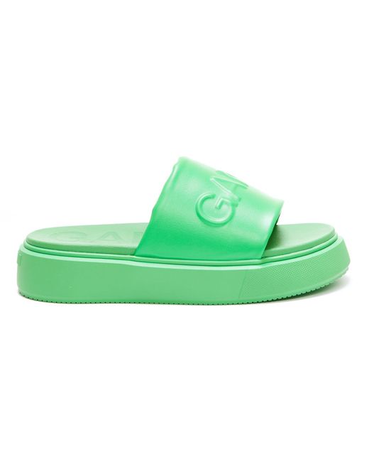Ganni Rubber Sporty Slide Sandals in Green | Lyst