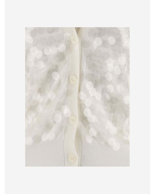 N°21 White Sequined Cotton Cardigan
