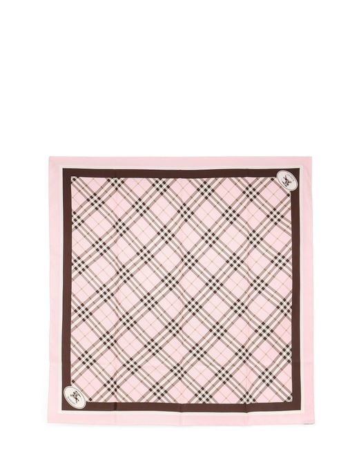 Burberry Pink Silk Scarf With Check Motif