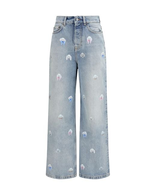 Fiorucci Blue Poodle-Print Baggy Jeans Cotton
