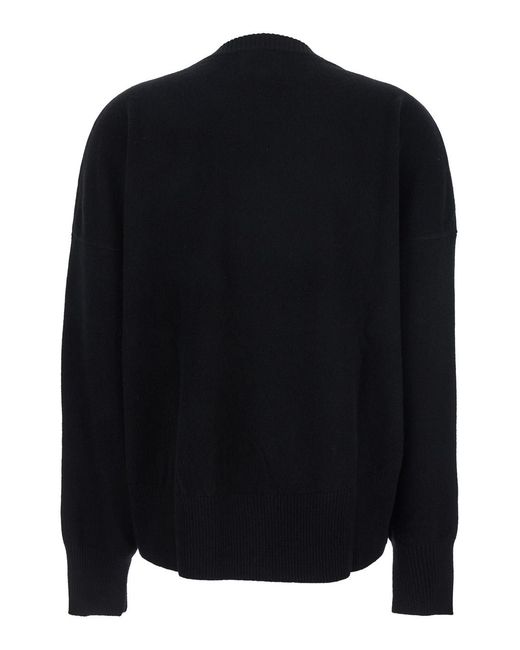 Loulou de Saison Black Crewneck Sweater With Ribbed Trims