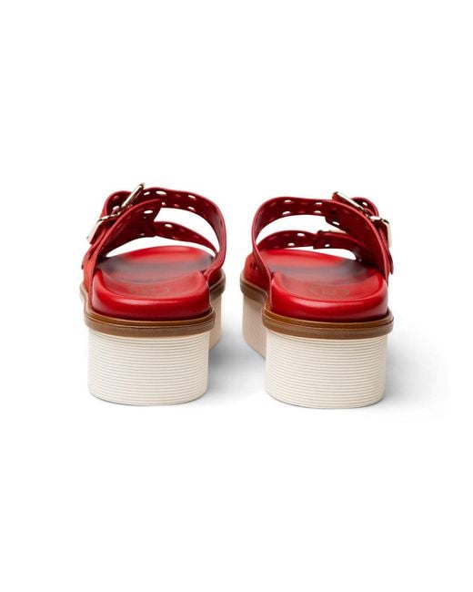 Tod's Red Tods Perforated Buckle Platform Sandals