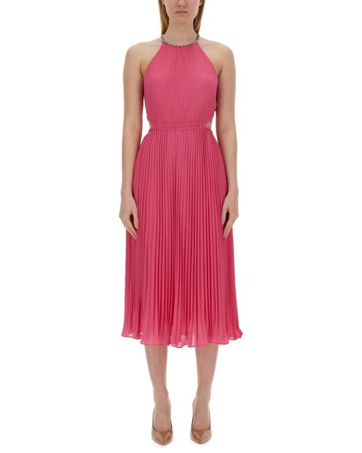 Michael Kors Pink Pleated Georgette Dress With Cut-Out Details