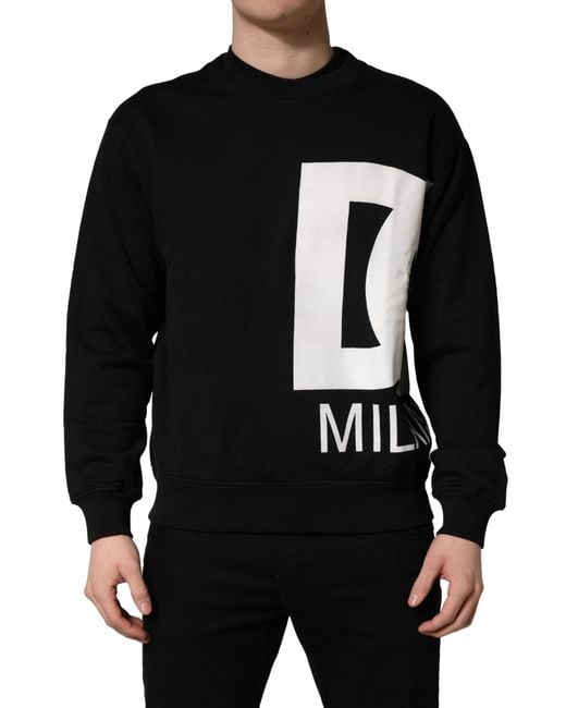 Dolce & Gabbana Black Logo Milano Cotton Sweatshirt Sweater Clothing for men