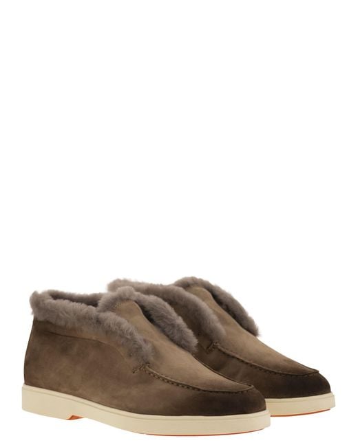Santoni Brown Suede And Fur Desert Boot