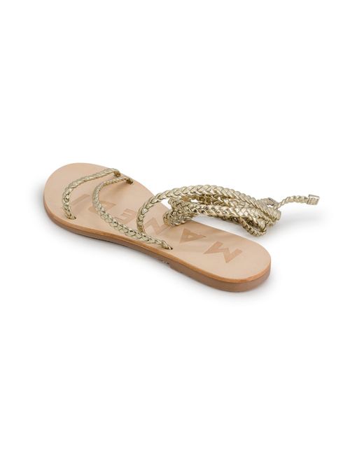 Manebí White Leather Sandals Tie-Up Multi Braid Bands Canyon