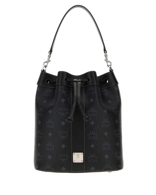 MCM Black Printed Canvas Dessau Bucket Bag Borse A Mano