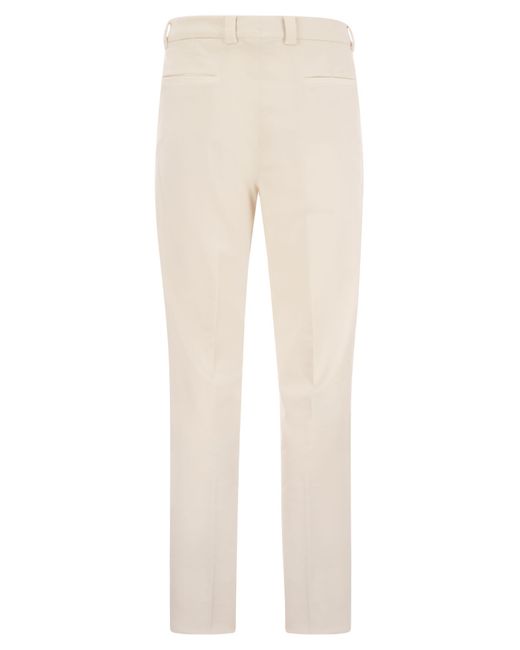 Brunello Cucinelli Natural Cotton-Blend Trousers With Darts for men
