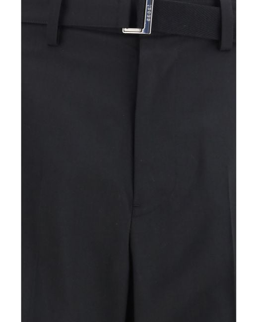 Sacai Blue Wool Tailored Pants With Belt Polyester; Cupro for men