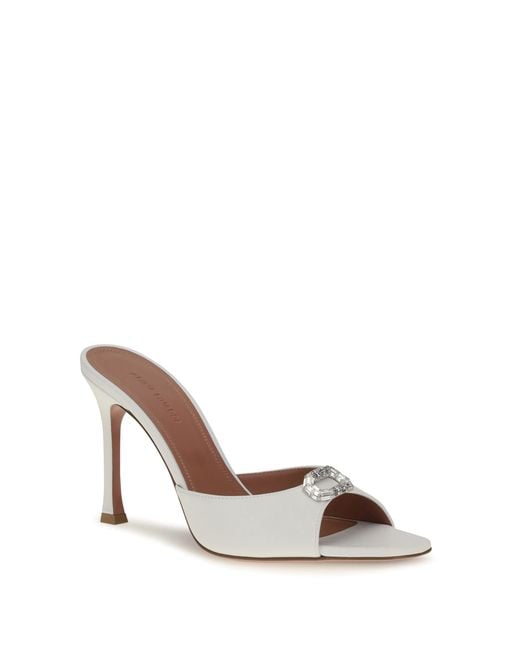 AMINA MUADDI White Camelia Leather Mule Sandals Calf Bos Taurus