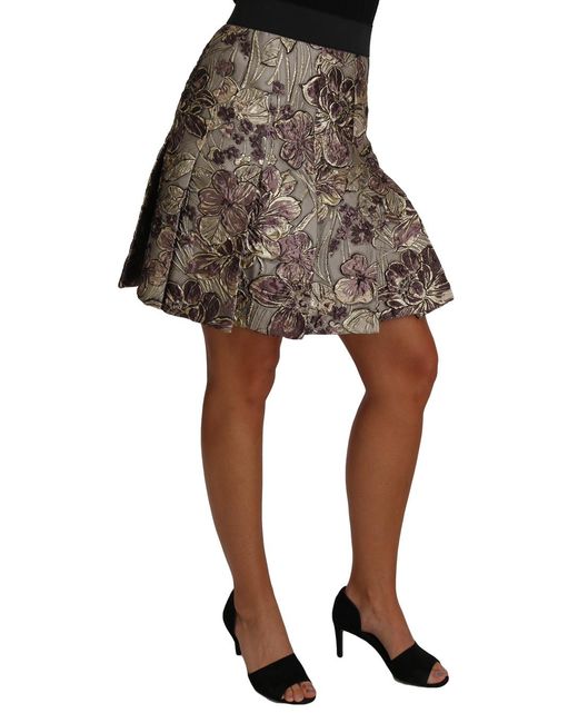 Dolce & Gabbana Black A-Line Mini Floral Print Jaquard Skirt Acetate