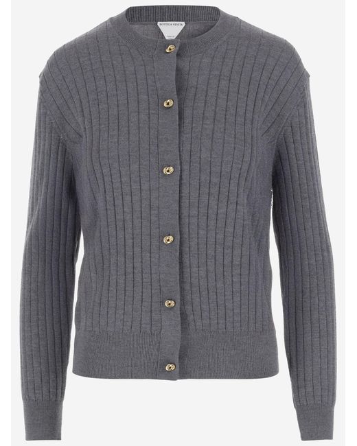 Bottega Veneta Gray Ribbed Wool Cardigan