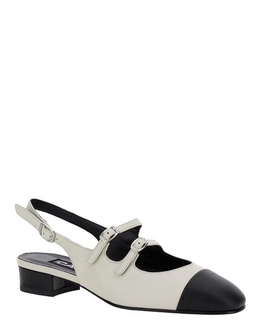 CAREL PARIS White Abricot Slingback Mary Janes With Contrasting Toe