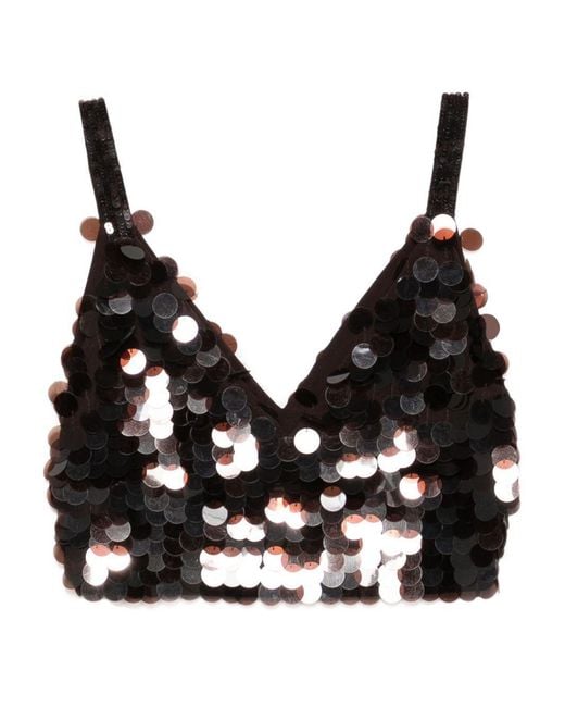 P.A.R.O.S.H. Black Cropped Sequin Top Tops