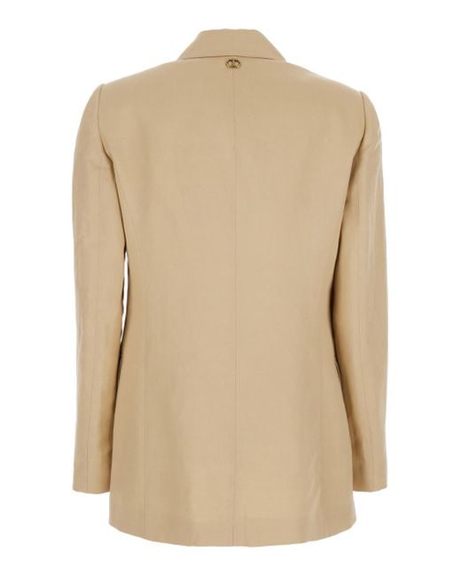Twinset Natural Jacket With Classic Lapels And Metallic Logo On The Back