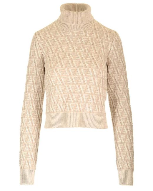 Fendi Natural Wool And Cashmere Turtleneck Knitwear