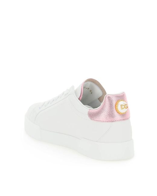 Dolce & Gabbana White Portofino Sneakers With Pearl