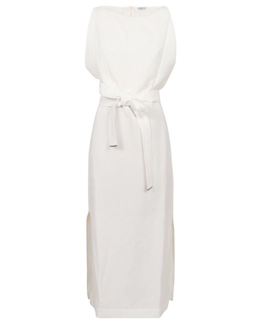 Brunello Cucinelli White Knot Detailed Sleeveless Maxi Dress