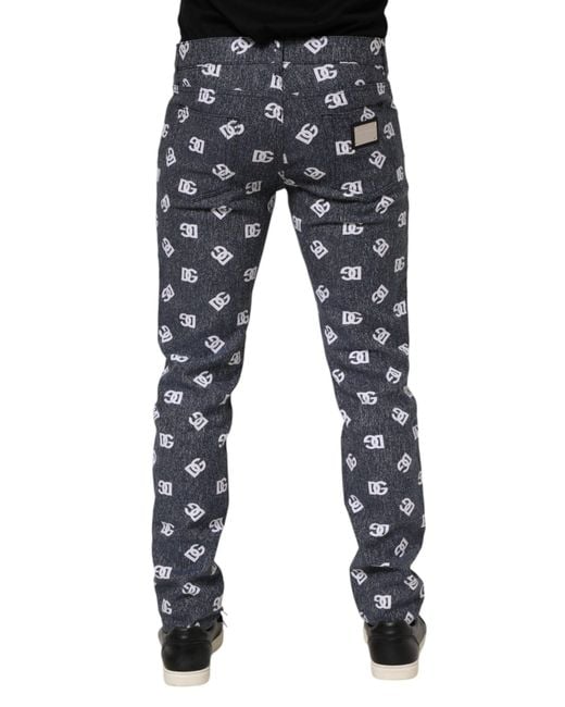 Dolce & Gabbana Blue Logo Print Slim Fit Jeans for men
