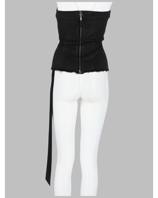 Rick Owens Black Bustier Top Splintered Cotton Tops