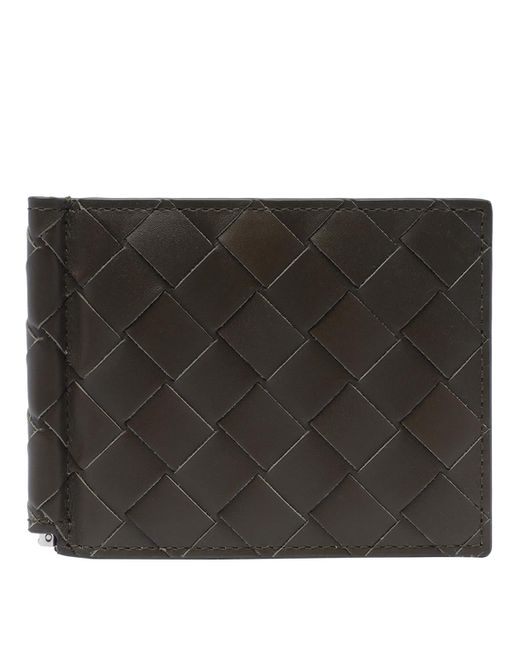 Bottega Veneta Black Intrecciato Bill Clip Wallet for men