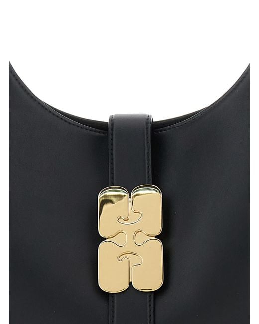 Ganni Black 'Kat Small' Shoulder Bag With Adjustable Handle And Logo Plaque On The Front
