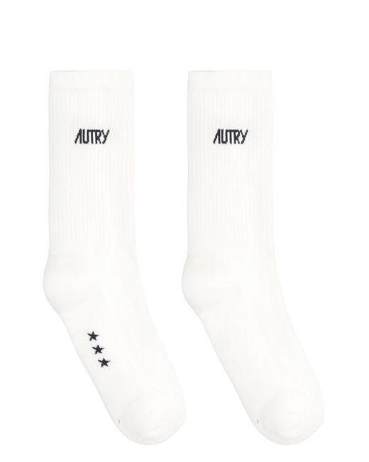 Autry White Logo Cotton Blend Socks