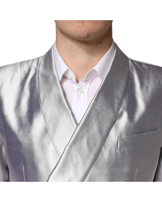 Dolce & Gabbana Gray Sicilia Silk Double Breasted Blazer Clothing for men