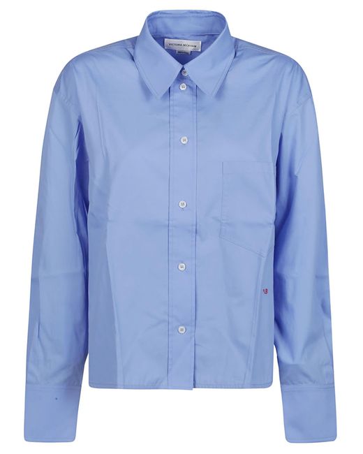 Victoria Beckham Blue Cropped Long Sleeve Shirt