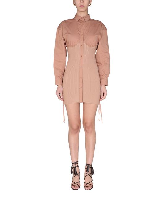 ANDREA ADAMO Cotton Shirt Dress in Nude (Natural) - Lyst