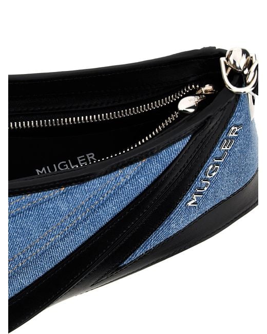 Mugler Blue Medium Denim Spiral Curve 01 Shoulder Bags