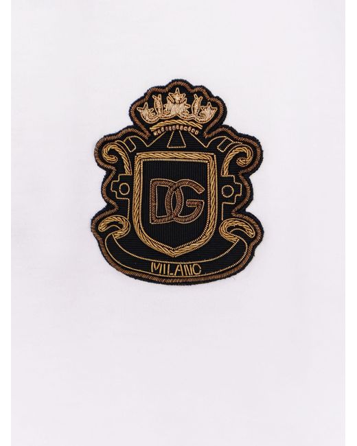 Dolce & Gabbana White Cotton T-Shirt With Iconic Logo Patch for men