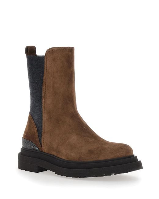 Brunello Cucinelli Brown Ankle Boots Suede Leather