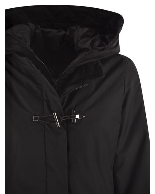 Fay Black Technical Gabardine Toggle Coat