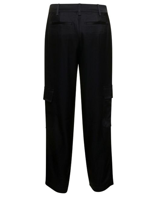 MICHAEL Michael Kors Black Cargo Pants With Patch Pockets In Satin