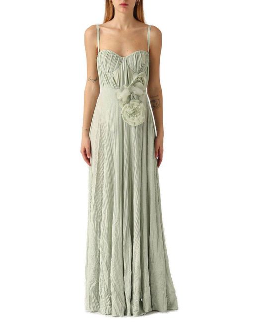 Elisabetta Franchi Green Embroidered Flower Carpet Dress