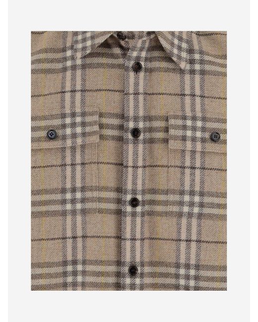 Burberry Brown Check Pattern Wool Shirt for men
